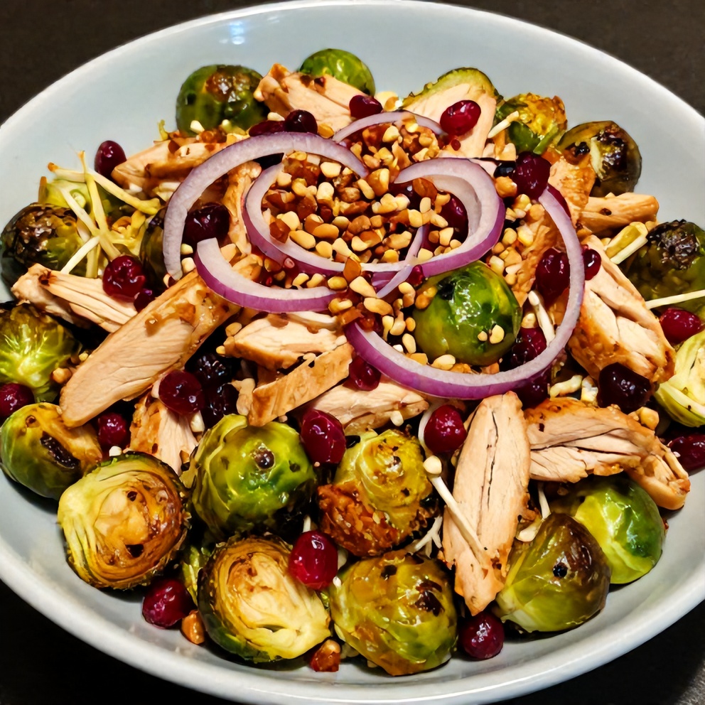 Plated Brussels Sprout Salad with Chicken