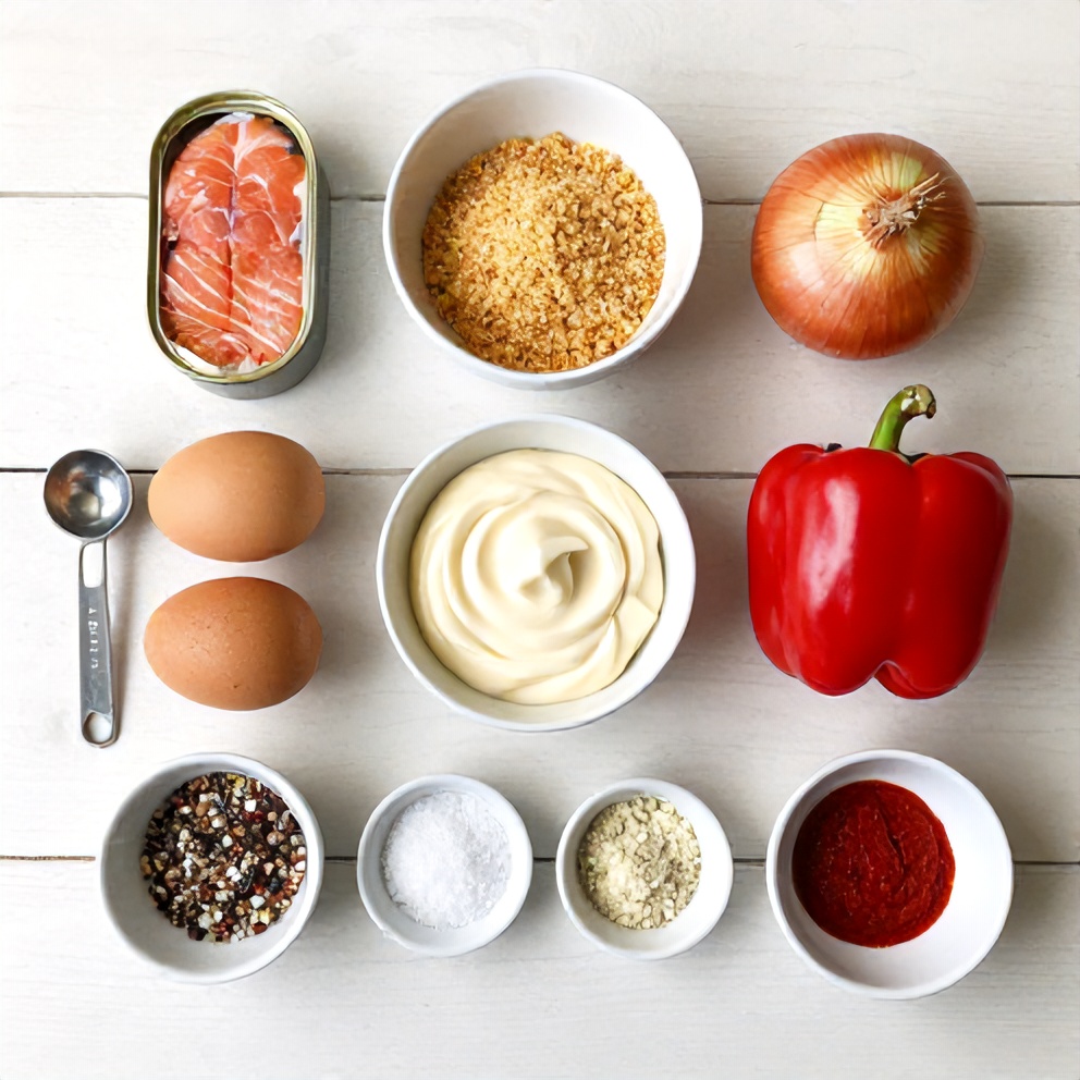 Raw ingredients for salmon cakes