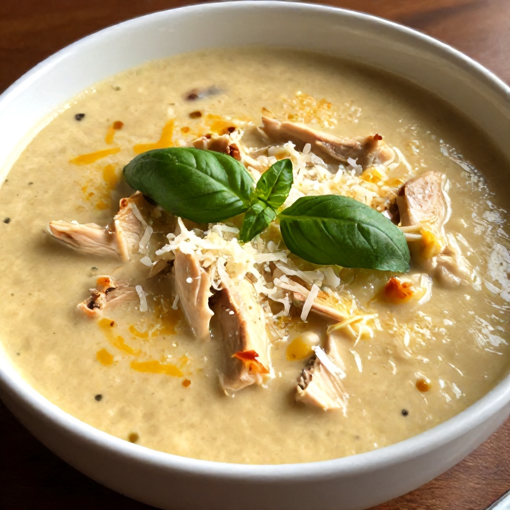 Bowl of Creamy Chicken Parmesan Soup