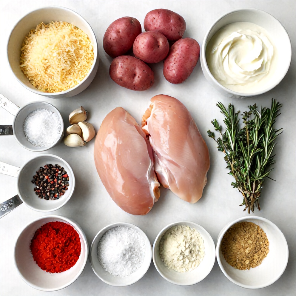 Raw ingredients for Crockpot Garlic Parmesan Chicken