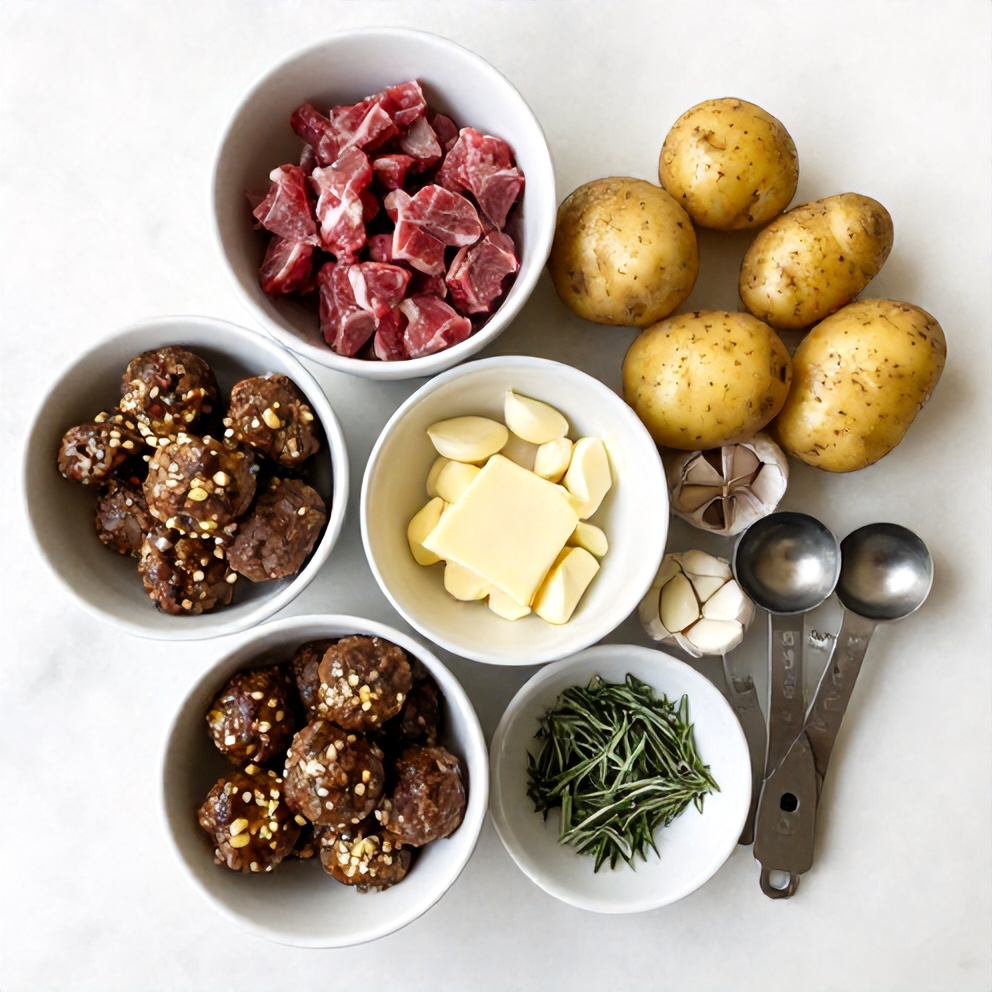Raw Ingredients for Garlic Butter Steak Bites with Potatoes