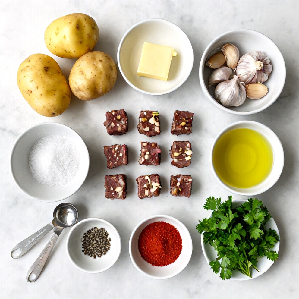 Raw Ingredients for Garlic Butter Steak Bites
