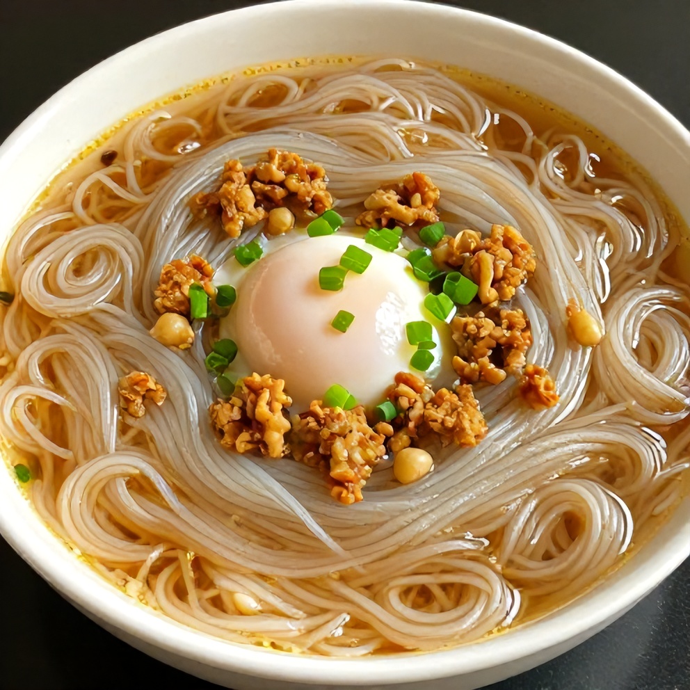 Ginger Garlic Broth with Rice Noodles