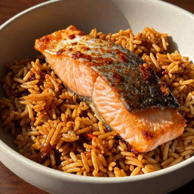 easy gochujang butter salmon rice bowl
