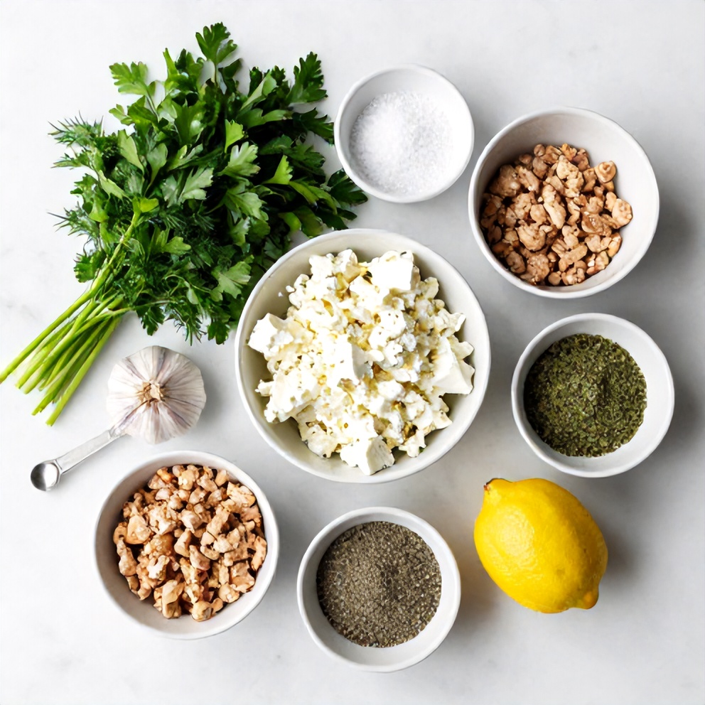 Raw ingredients for Greek chicken burgers