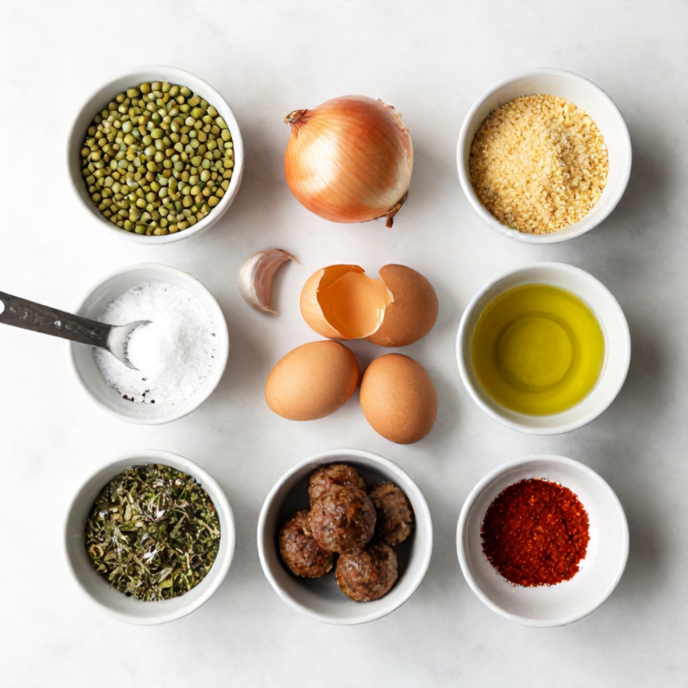 Raw ingredients for Greek Lentil Meatballs