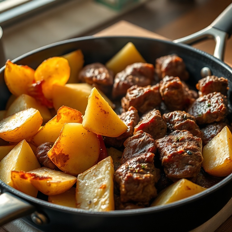 Easy Ground Beef and Potatoes Skillet