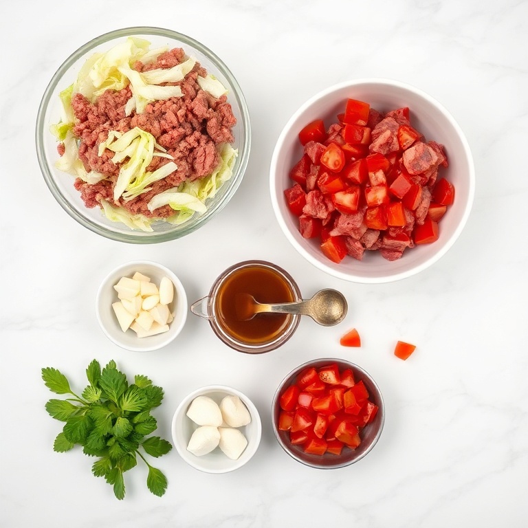 Ingredients for Easy Ground Beef Taco Cabbage Skillet Dinner