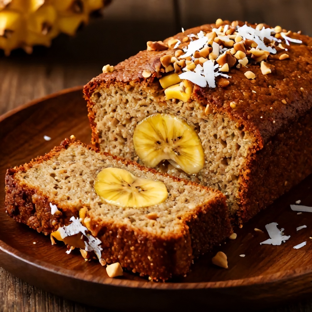 Hawaiian Banana Bread with pineapple and coconut served on a plate