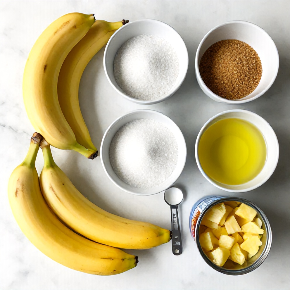 Ingredients for Hawaiian Banana Bread with pineapple and coconut