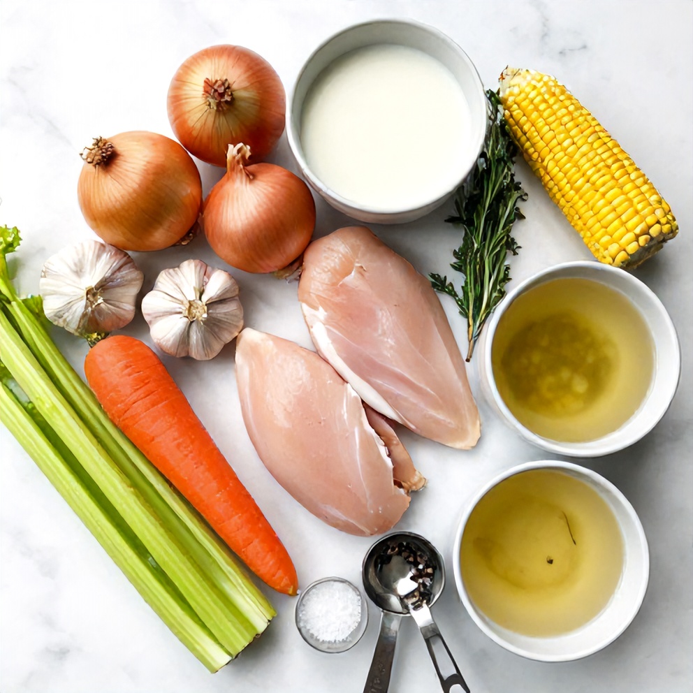 Raw ingredients for Chicken and Corn Chowder
