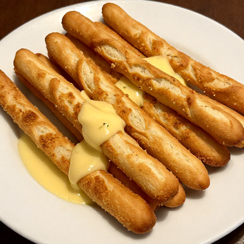 Plated homemade Olive Garden breadsticks with garlic butter