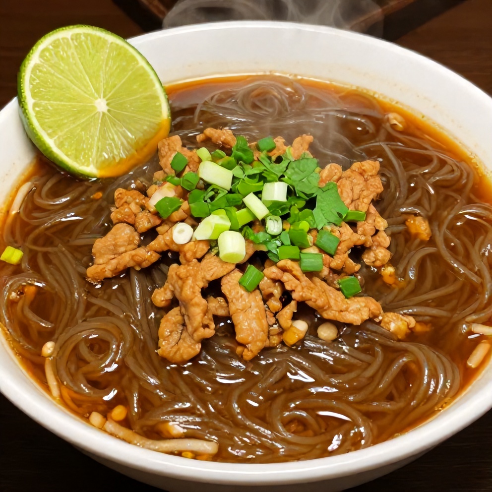 Hot and Sour Noodle Soup with Pork Topping