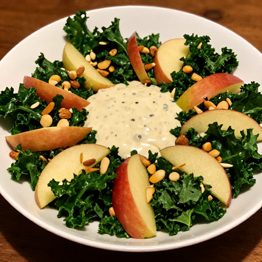 Plated Kale and Apple Salad with Lemon Tahini Dressing