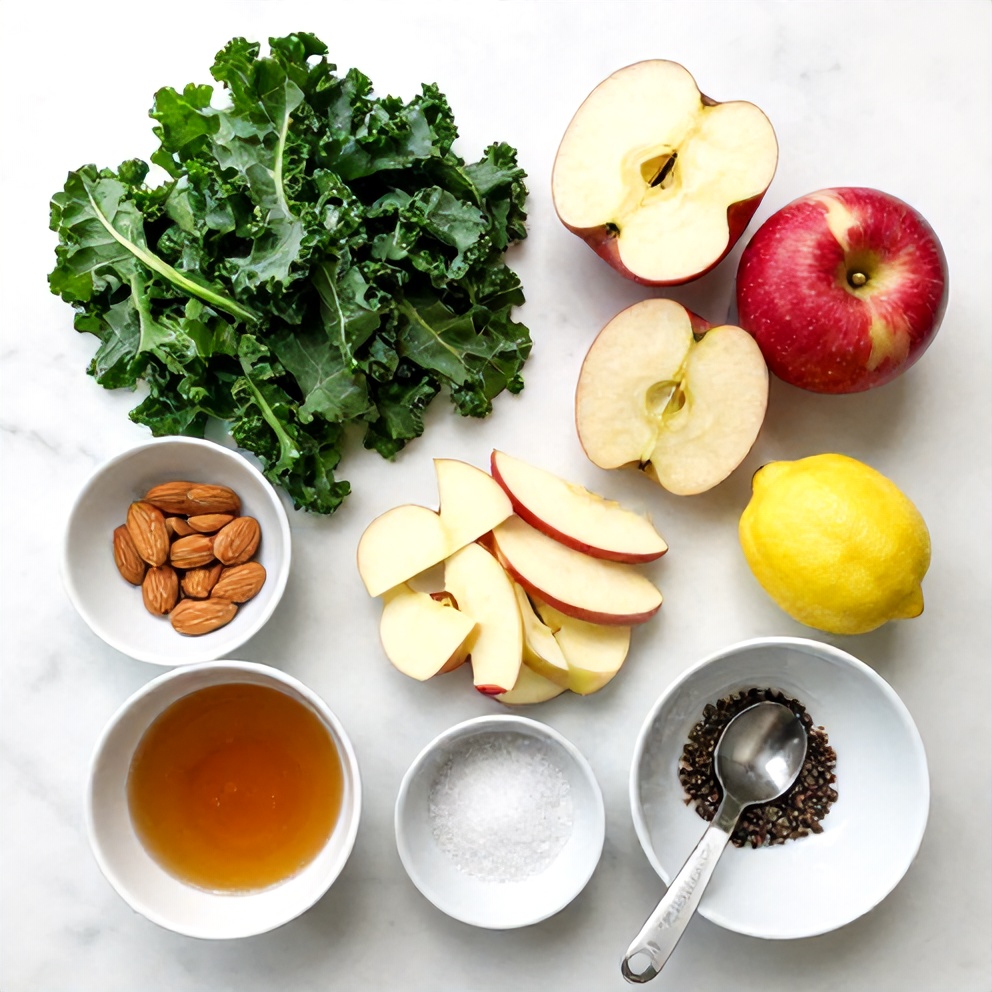 Raw ingredients for Kale and Apple Salad