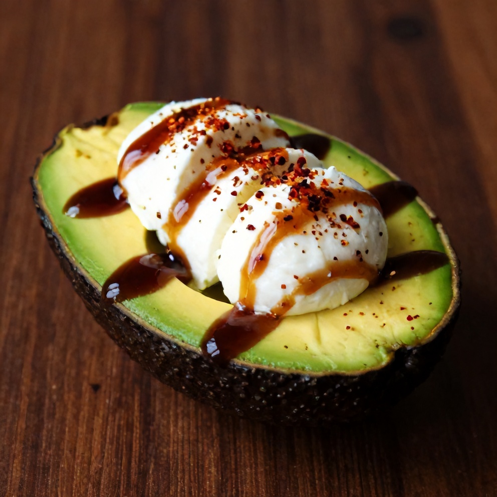 Keto Caprese Stuffed Avocado Bites on a dark wooden surface