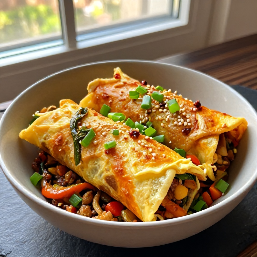 Plated keto egg roll in a bowl