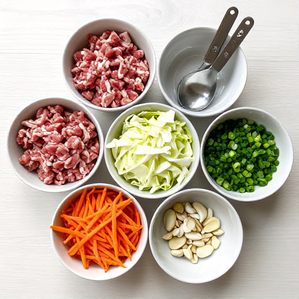 Raw ingredients for keto egg roll in a bowl