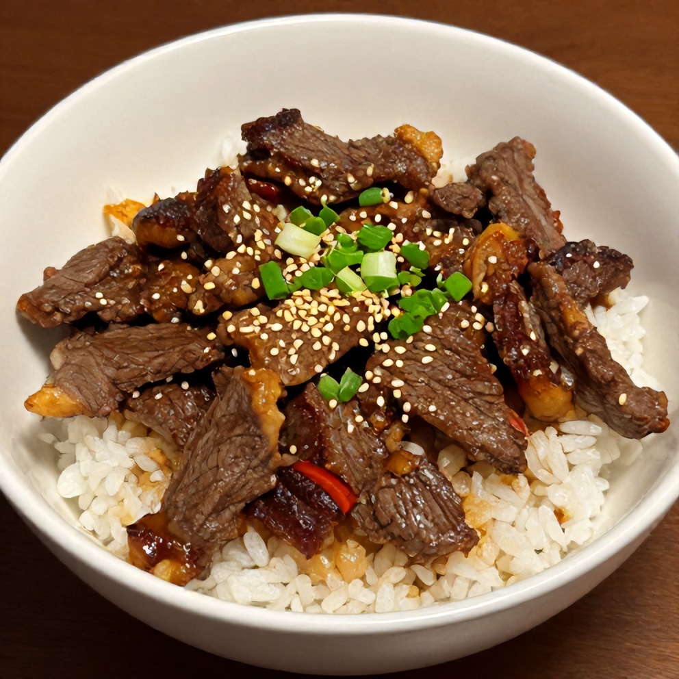 Finished Korean BBQ Steak Rice Bowls