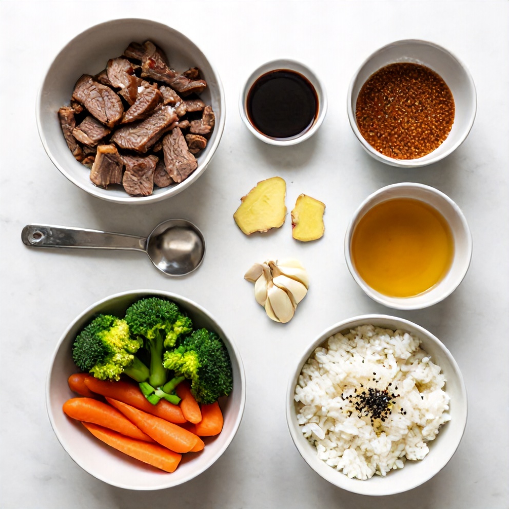 Raw ingredients for Korean BBQ Steak Rice Bowls