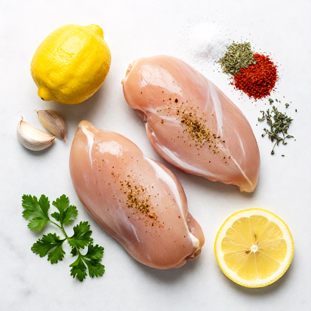 Raw ingredients for Lemon Pepper Chicken Breasts
