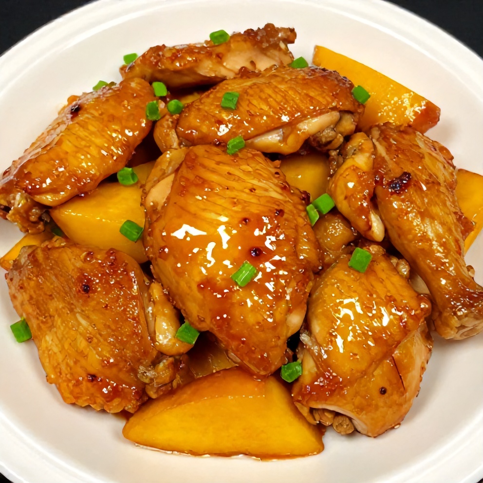 Plated Mango Glazed Chicken with green onions