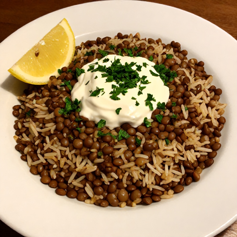 Plated Mujadara Lentils and Rice