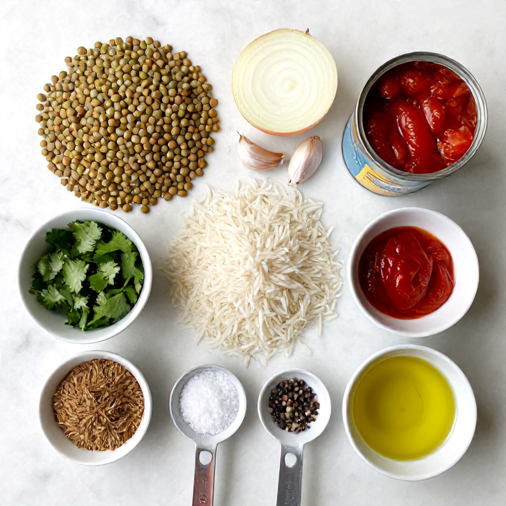 Mujadara Ingredients Flat Lay