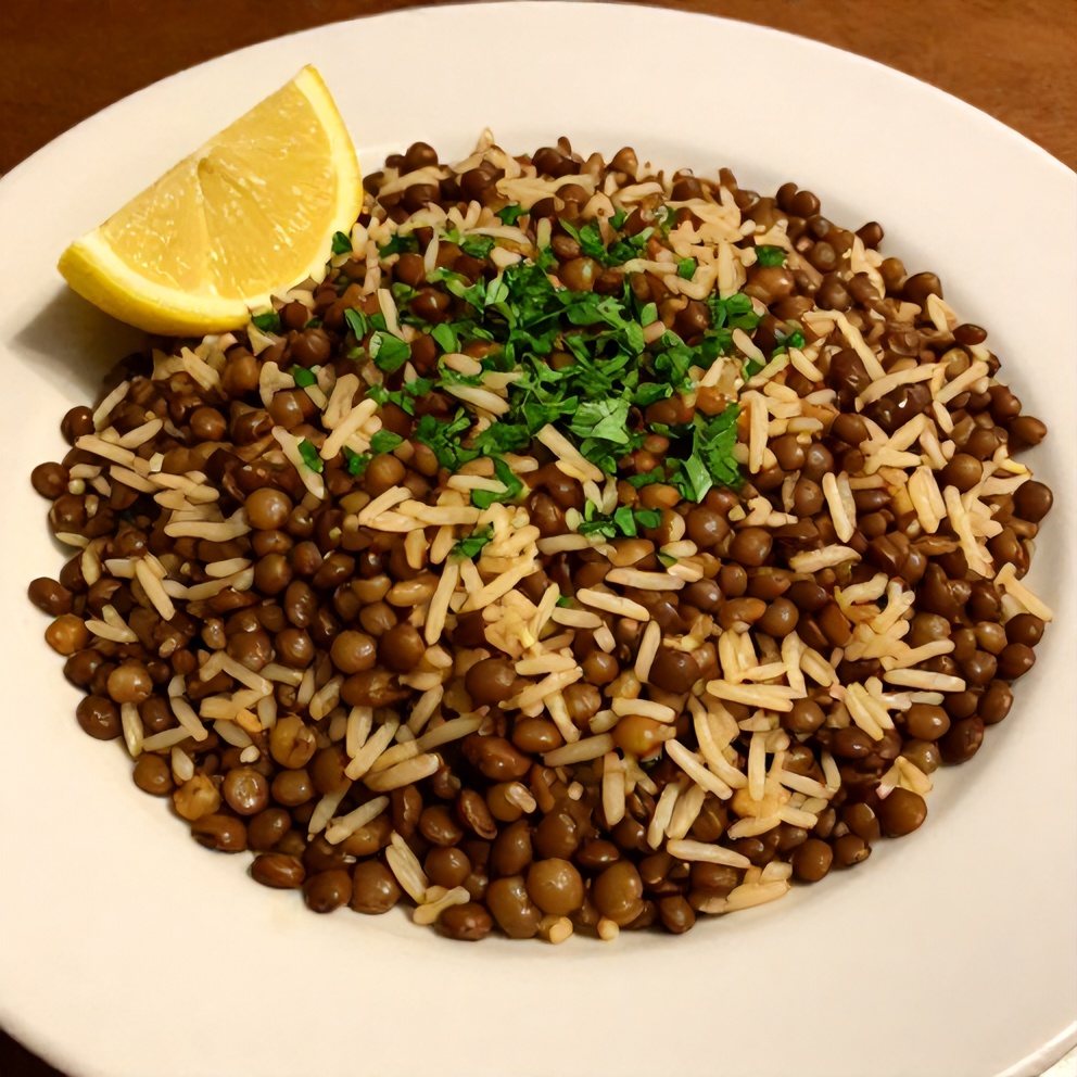Plated Mujadara Lentils and Rice