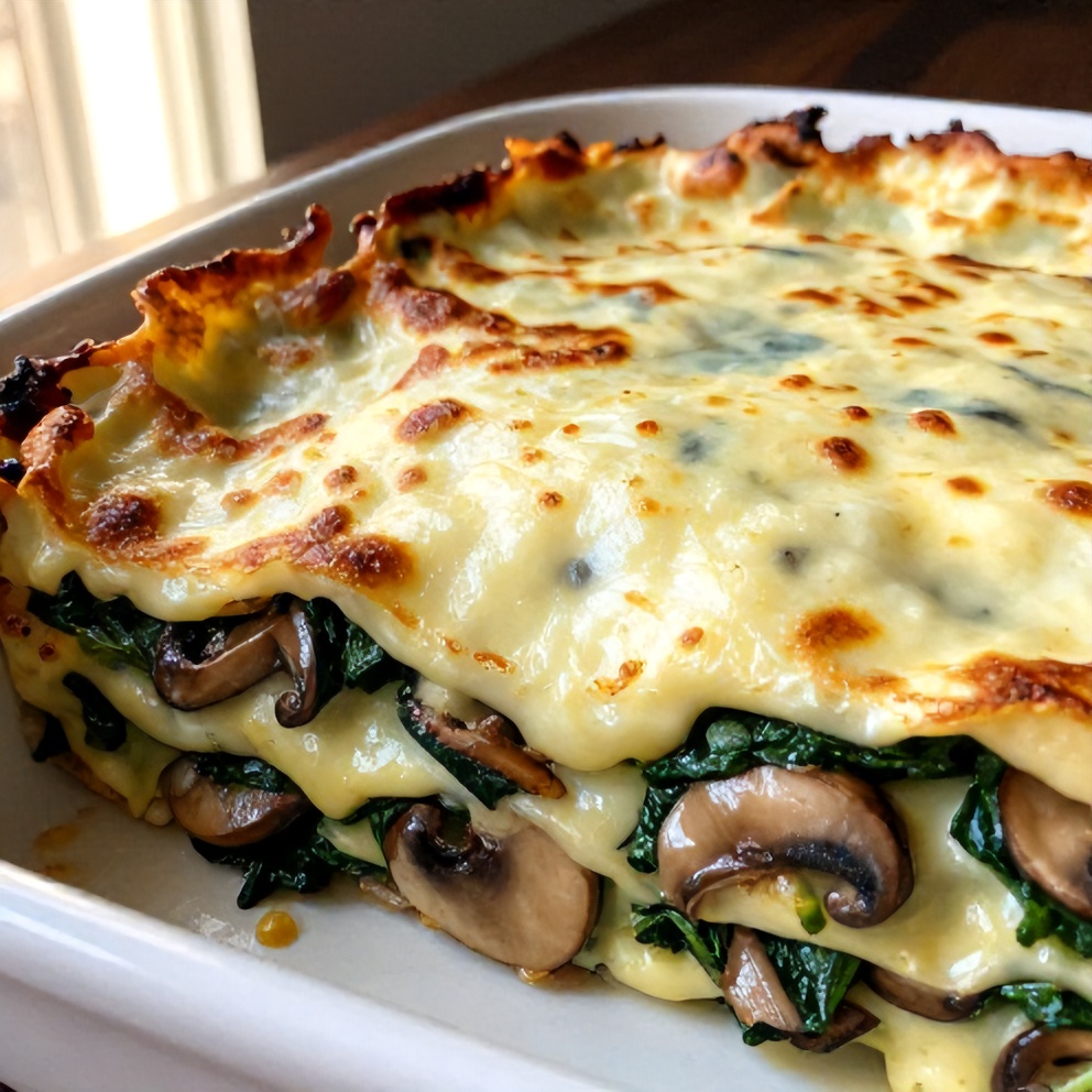 Easy Mushroom Spinach Lasagna