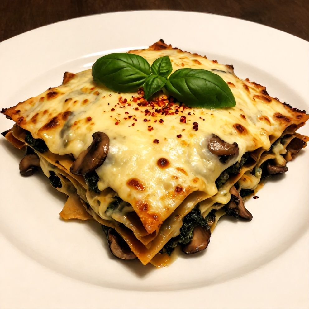 Mushroom Spinach Lasagna Close-up