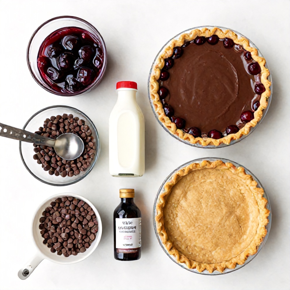 Raw ingredients for No-Bake Chocolate Cherry Cream Pie