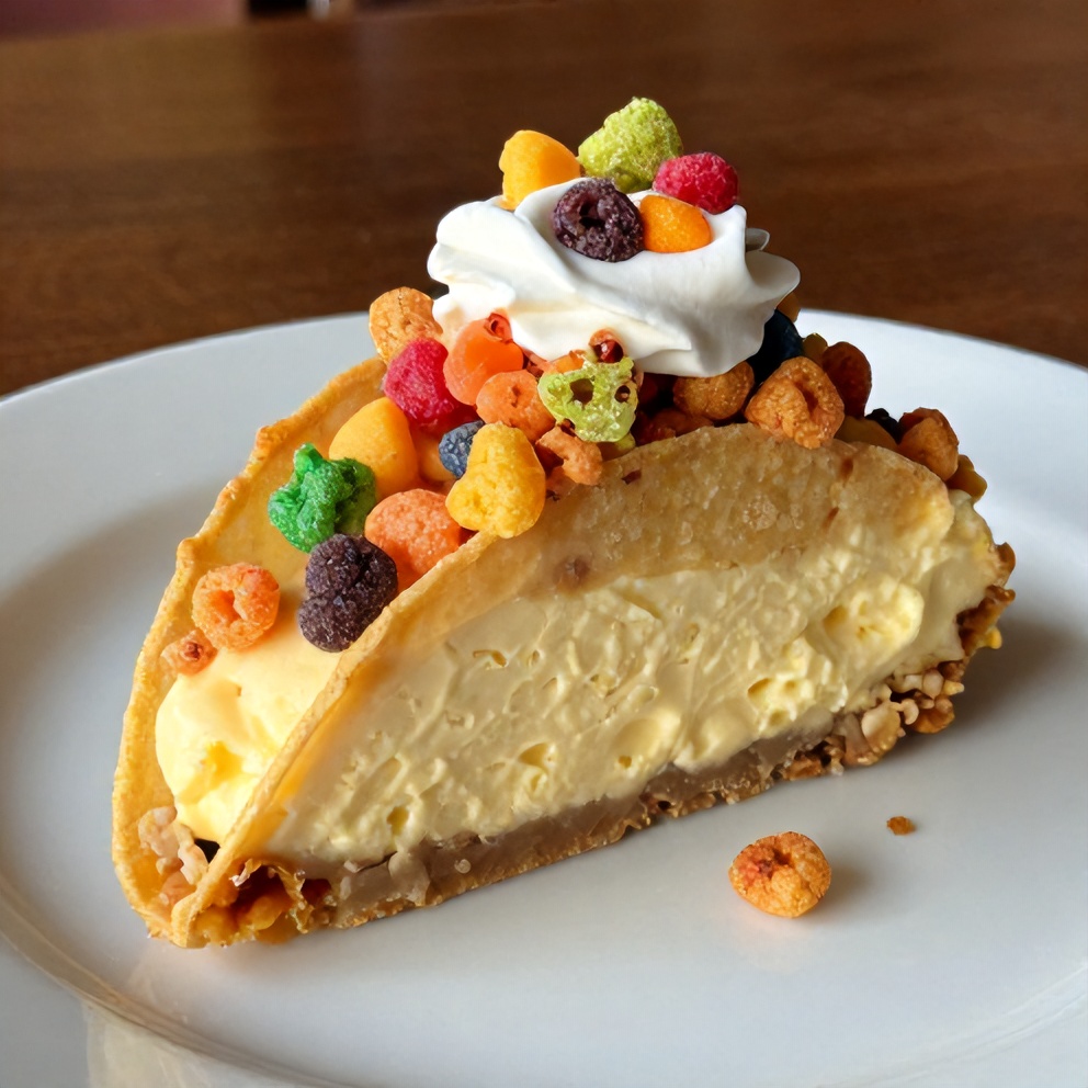 Plated No-Bake Fruity Pebbles Cheesecake Tacos