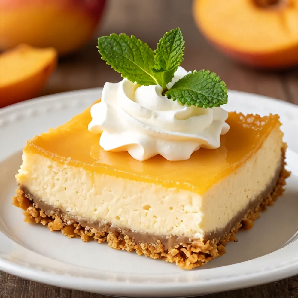 Perfectly baked Peach Cobbler Cheesecake Bars