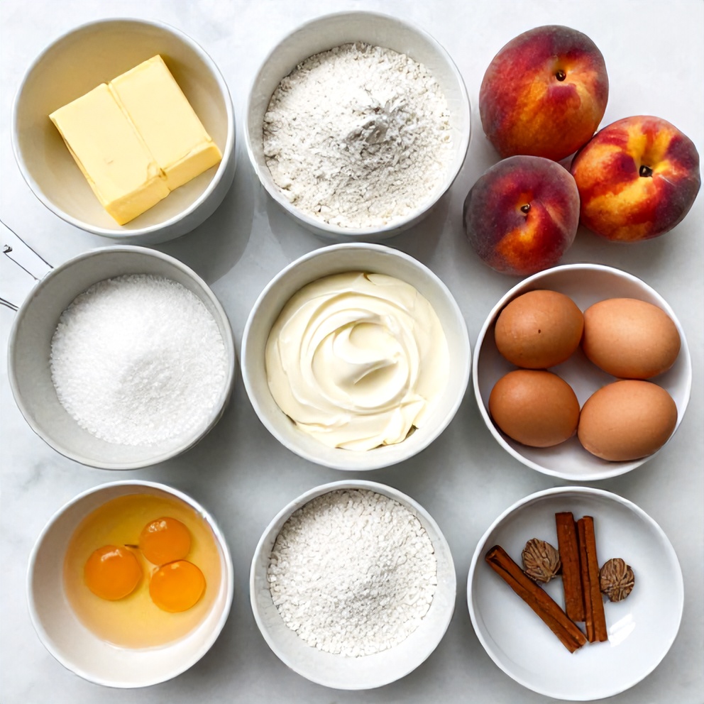 Ingredients for Peach Cobbler Cheesecake Bars