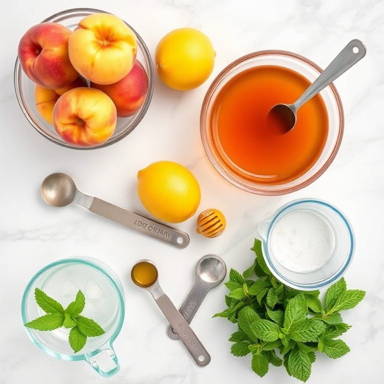 Ingredients for Easy Peach Lemonade with Mint
