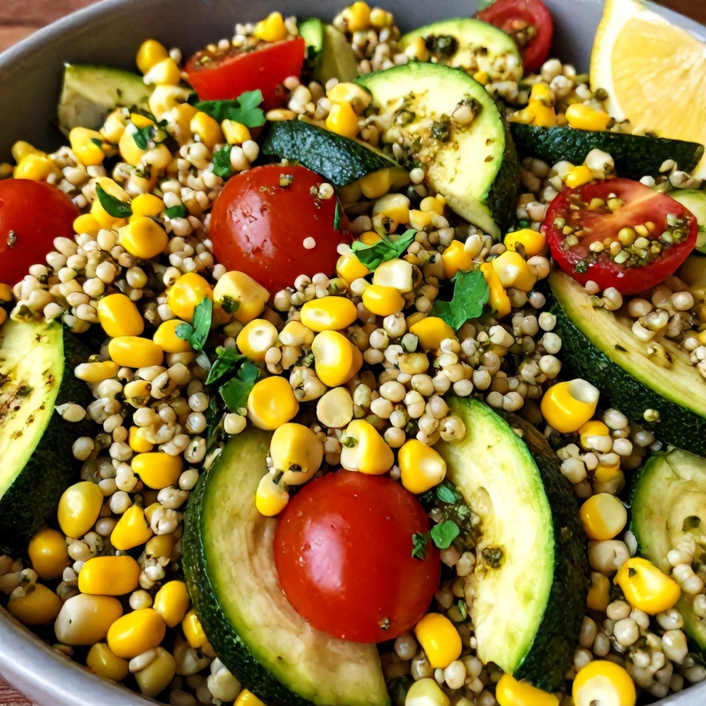 Easy Pesto Zucchini Corn Quinoa Salad