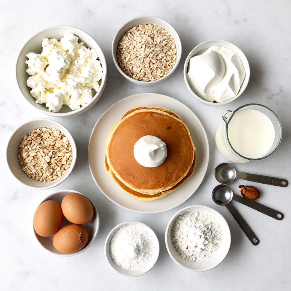 Ingredients for Easy Protein Pancakes with Cottage Cheese and Oats