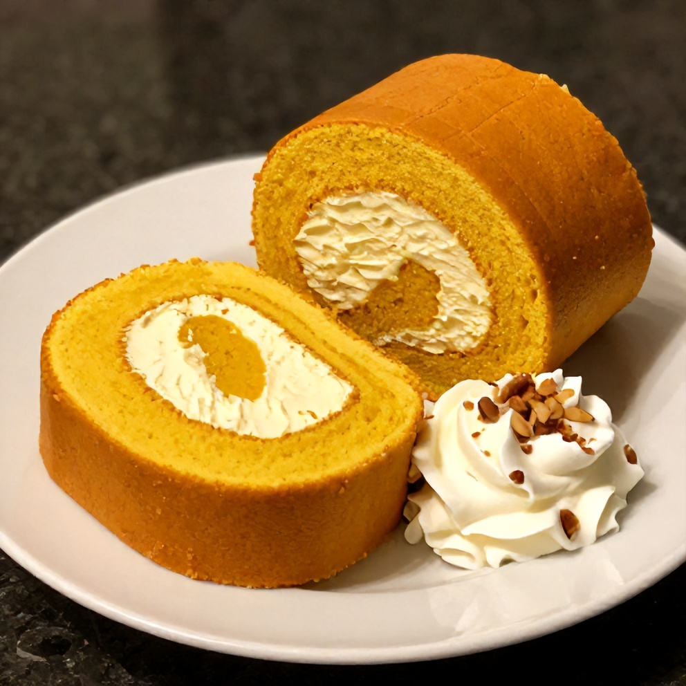 Sliced Easy Pumpkin Roll on a Plate