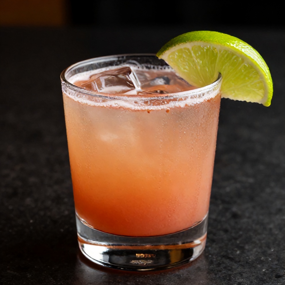 Raspberry Passionfruit Tequila Sour Cocktail garnished with a lime wheel