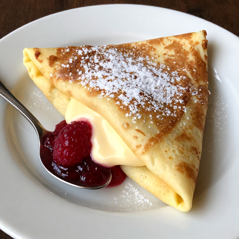 Plated Raspberry Vanilla Cream Crepes