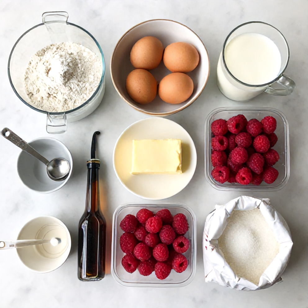 Raspberry, vanilla extract, and other ingredients for crepes
