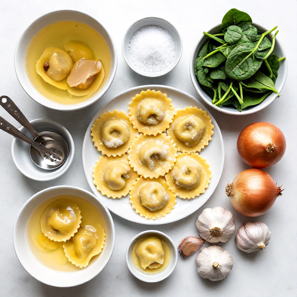 Raw ingredients for Ravioli Soup