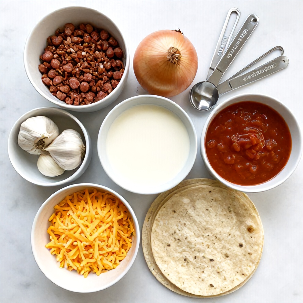 Raw ingredients for Sausage Gravy Enchiladas