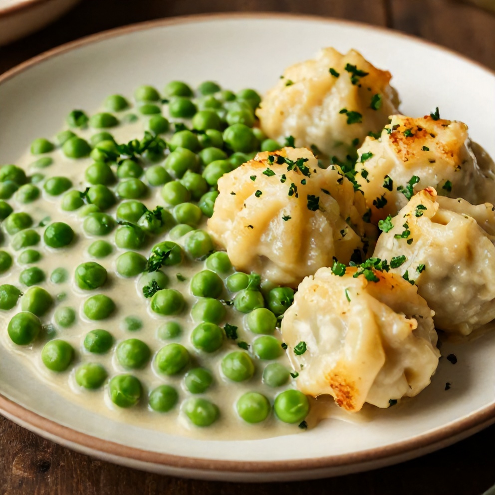 Plated Southern Peas and Dumplings with a side of cornbread