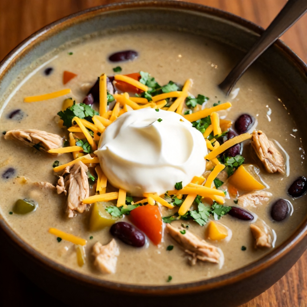 Bowl of Southwest Chicken Soup with garnish