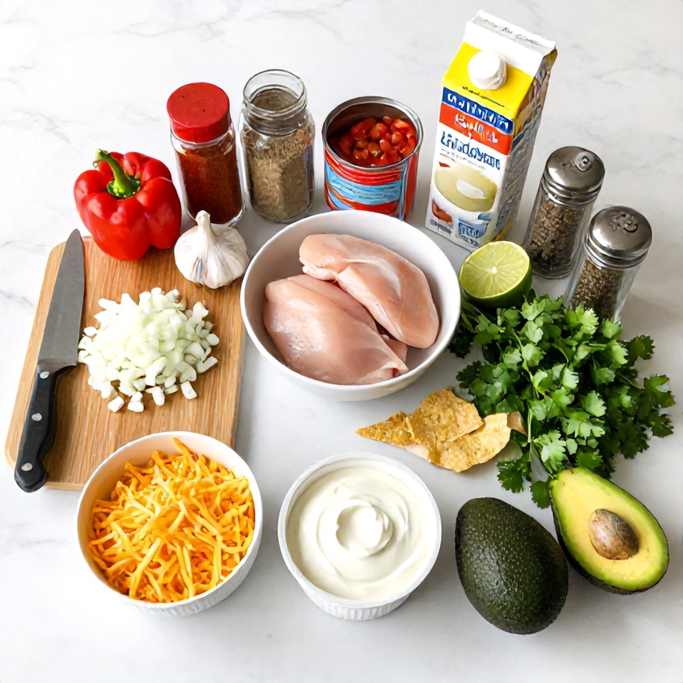 Ingredients for Southwest Chicken Soup laid out