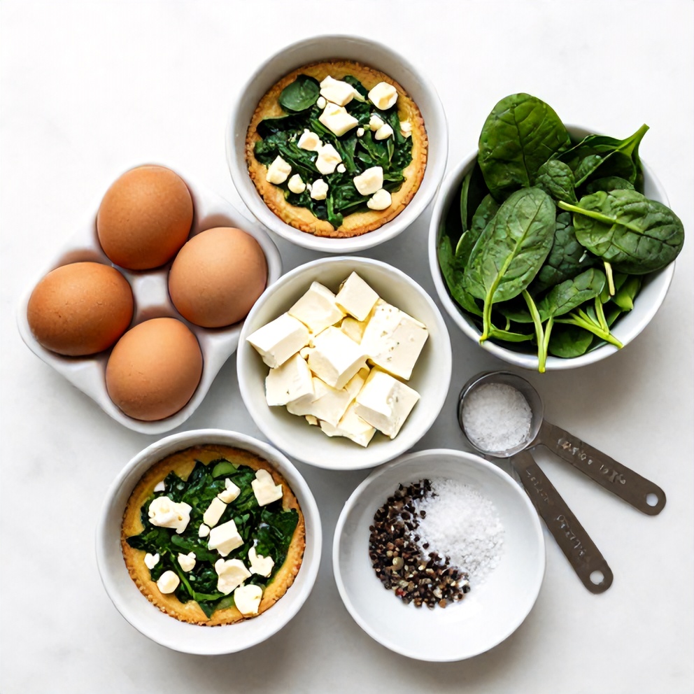 Raw ingredients for spinach and feta egg muffins