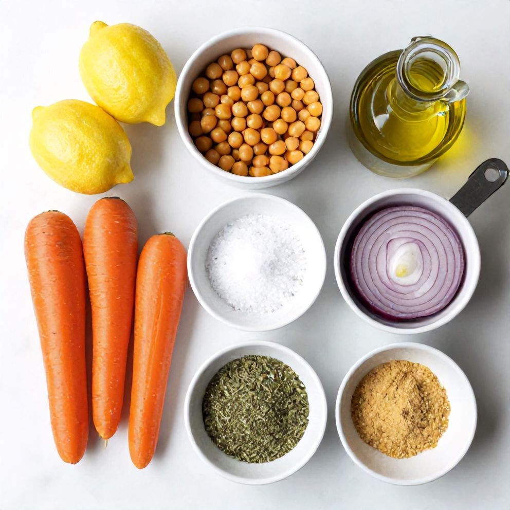 Raw Ingredients for Easy Spring Carrot and Chickpea Salad