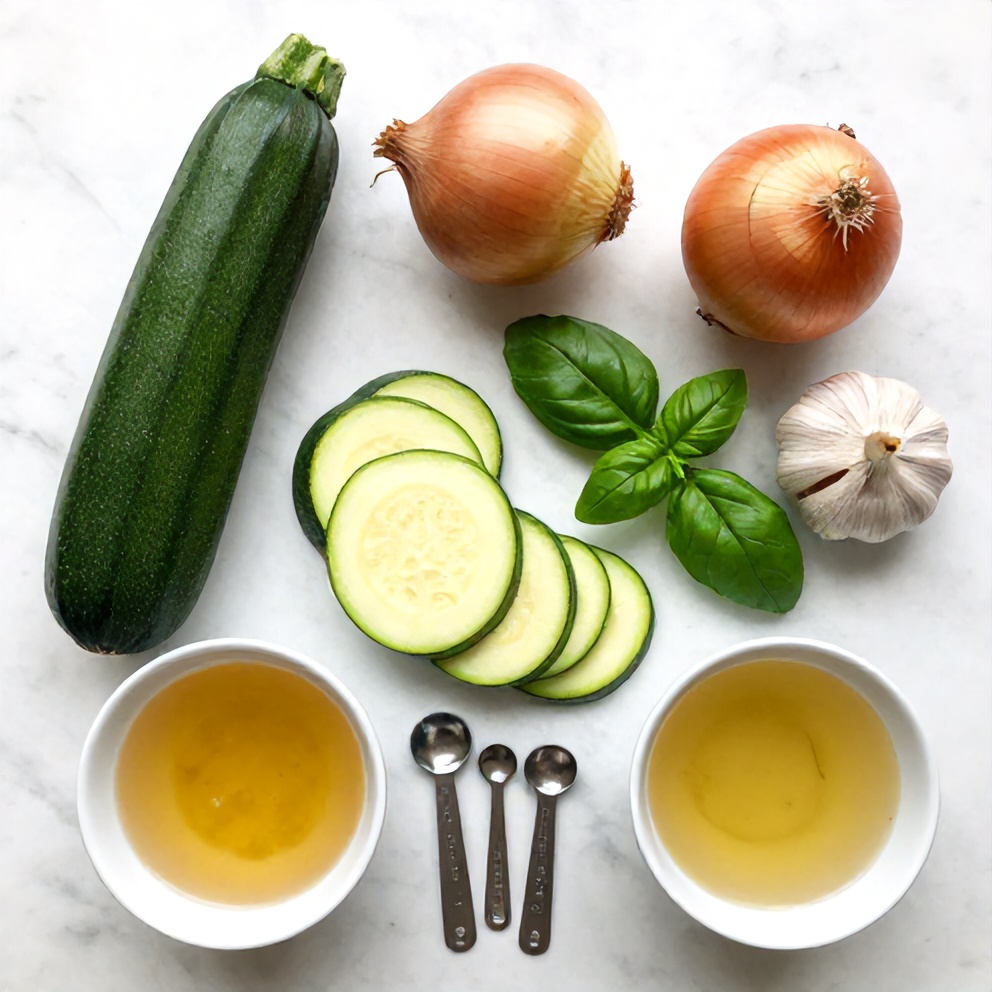 Raw ingredients for Easy Spring Zucchini Basil Soup